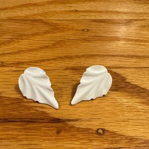 White Stud Earrings Leaf Angel Wing